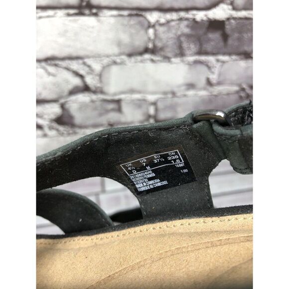 Clarks Unstructured Black Leather Criss Cross Strap Cork Wedge Sandals Women 7M - Picture 7 of 16